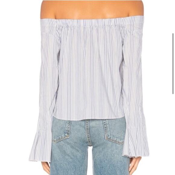Free People March to the Beat Off the Shoulder Striped Flare Sleeve Top Medium - Picture 2 of 10